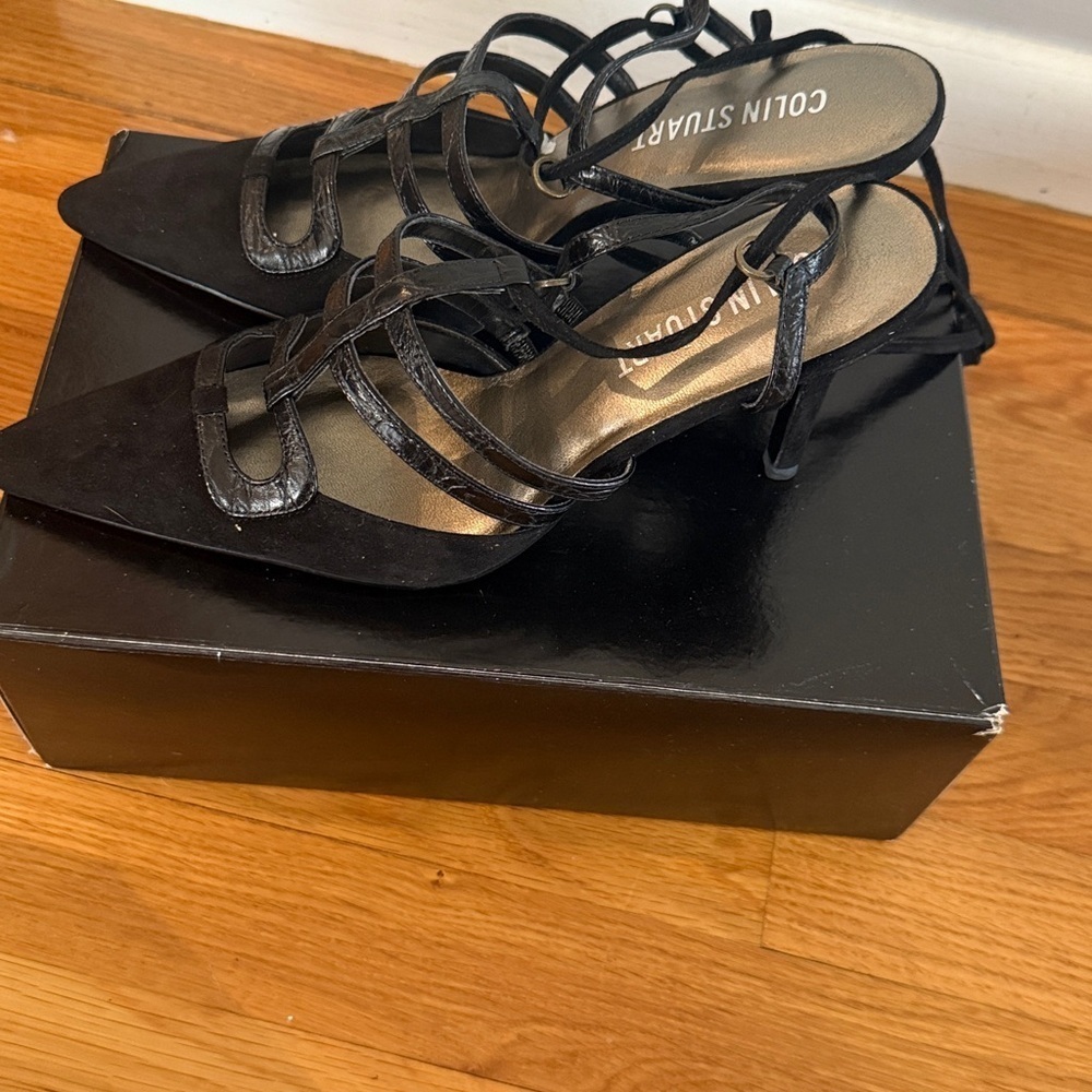 Colin Stuart vintage 2005 black suede strappy legwrap size 6.5 - Picture 2 of 5